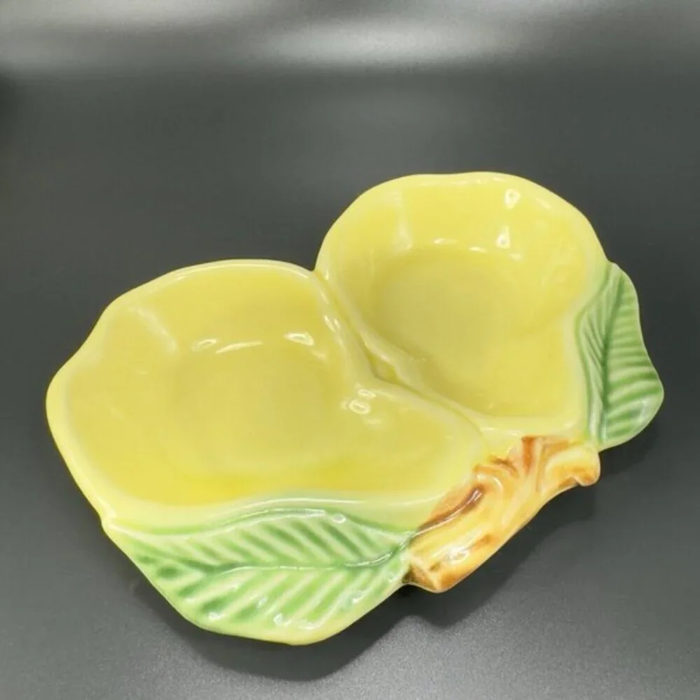 Vintage California USA Pottery Pearl Fruit Divided Dish Tray Sauce Bowl‎ Set 2